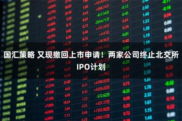 国汇策略 又现撤回上市申请!两家公司终止北交所IPO计划