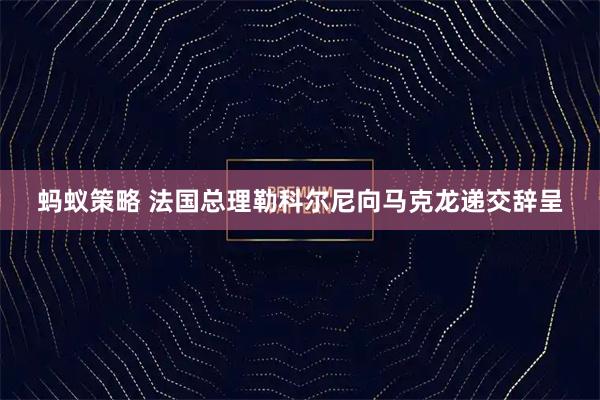 蚂蚁策略 法国总理勒科尔尼向马克龙递交辞呈