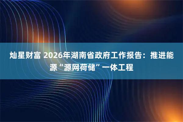 灿星财富 2026年湖南省政府工作报告：推进能源“源网荷储”一体工程